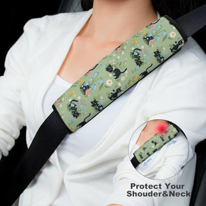 2 Pack Soft Padded Seat Belt Cover for Girls and Boys, All Vehicles, Black Cat Flower Harness Pads Strap, Anti-Slip Pad - color: Pattern 1121