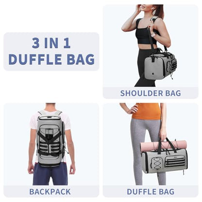 Bosstin Gym Bag for Men & Women,45L Travel Duffle Sports Duffel Bag Gym Weekender Overnight Backpack with Shoe Compartment (GREY CHECKERED) - color: GREY CHECKERED