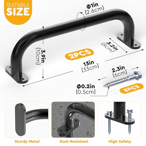 Monkey Bars for Safety Indoor,Outdoor Playground Grab Handles for Backyard,Playset Handle Accessories for Playhouse,Jungle Gym,Rock Climbing Wall Holds,Treehouse Slide-Black,13 in -2 Pcs - size: 13 in