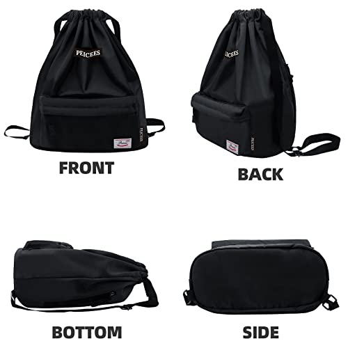 Peicees Waterproof Drawstring Sport Bag Lightweight Sackpack Backpack for Men and Women | Waterproof - color: A_black
