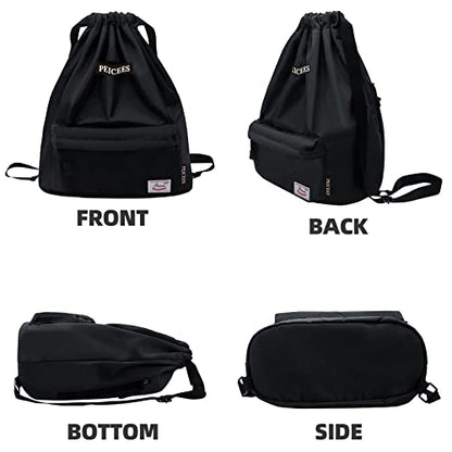 Peicees Waterproof Drawstring Sport Bag Lightweight Sackpack Backpack for Men and Women | Waterproof - color: A_black