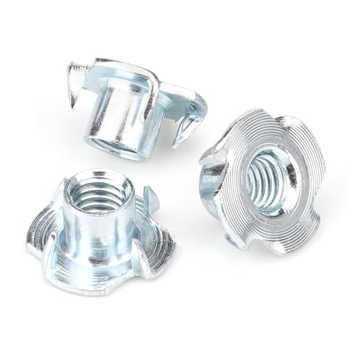 20pcs 3/8"-16 T-Nuts, Zinc-Plated Steel 7/16" Barrel Length | Corrosion Resistant, 4-Pronged Tee Nut for Wood, Rock Climbing Holds, Cabinetry - size: 3/8"-16 20pcs