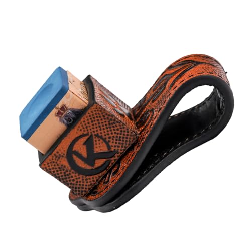 KONLLEN Leather Magnetic Chalk Holder, Pool Cue Accessory | Round or square engraved leather holder keeps billiard chalk secure and easy to reach during pool play. - color: VT Holder-Black-Blue chalk