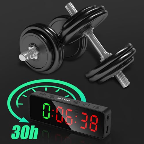 Portable Gym Workout Timer, Fitness Clock with The Rubber Case and Built-in Magnetic Spine, Large LED Digital Anti Vertigo Display, for Home Garage Schools (Black) - color: Black