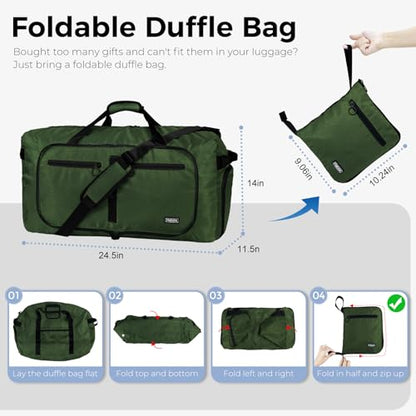 Fmeida 65L Duffle Bag with Shoes Compartment, Foldable Travel Duffel Bags for Men Women, Large Packable Travel Bag Water Repellent & Tear Resistant (Green) - color: Glossy Green