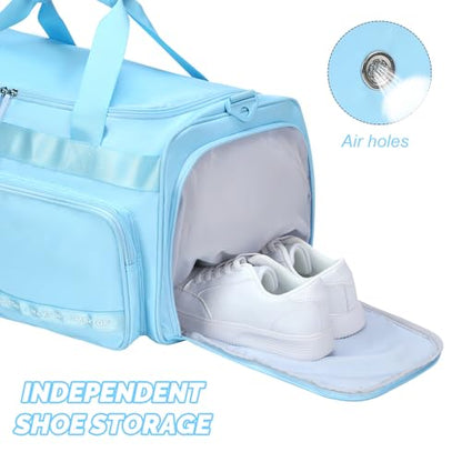 MAXTOP Gym Bag for Women Men Travel Duffle Bag Large Capacity Carry On Weekender Overnight Bag With Shoe Compartment Gym Tote Dry Wet Separation Duffel Bag for Travel - color: Light Blue, style: Gym Bag