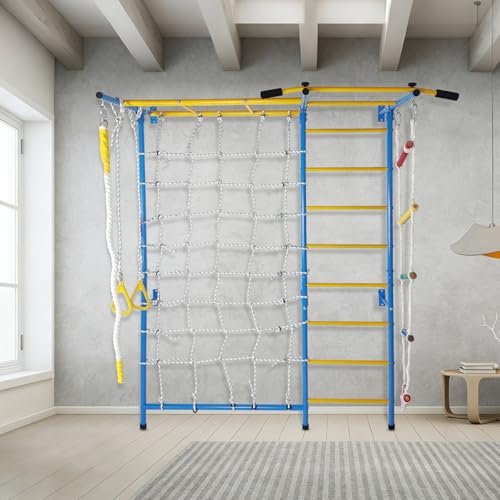 Indoor Playground, Wall Gym, in 1 Monkey Bars Climbing Ladder with Pull Up Bar, Rope Ladder, Rope Wall, Rope, Gymnastic Rings, Indoor Exercise Equipment for Kids and Adults