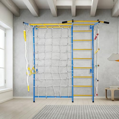 Indoor Playground, Wall Gym, in 1 Monkey Bars Climbing Ladder with Pull Up Bar, Rope Ladder, Rope Wall, Rope, Gymnastic Rings, Indoor Exercise Equipment for Kids and Adults