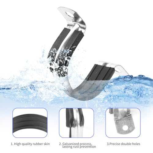 1-1/4 Inch Reinforced Rigid Pipe Strap, 2 Holes U Bracket Cable Clamp Hanger, Rubber Cushioned Insulated Clamp, Conduits Strap Clamps for Pipe Fixing on Various Surfaces, 10 PCS(32 mm) - size: 1-1/4 inch (10 pcs)