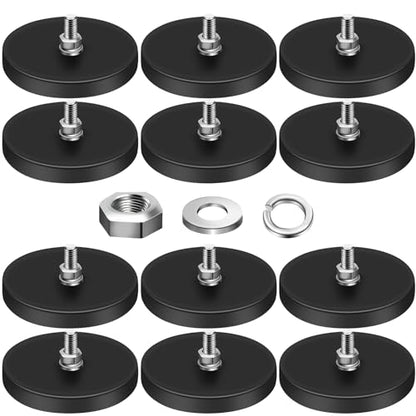 DIYMAG Rubber Coated Neodymium Magnets 2.6in 65lbs 12pcs | Anti-Scratch Black Rubber Coating, with M6 Threaded Studs Nuts, Strong Holding Power, for Light Bar, Mirror, Camera Mounting - size: M6-65LB-2.59in