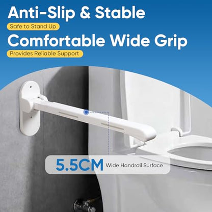 26.8 INCH Flip-Up Toilet Grab Bar with Support Leg, Wall-Mounted Safety Rail for Bathroom, Night Glow Strips on Both Sides, Folding Handrail for Elderly & Disabled - size: 26.8 In with Support Leg