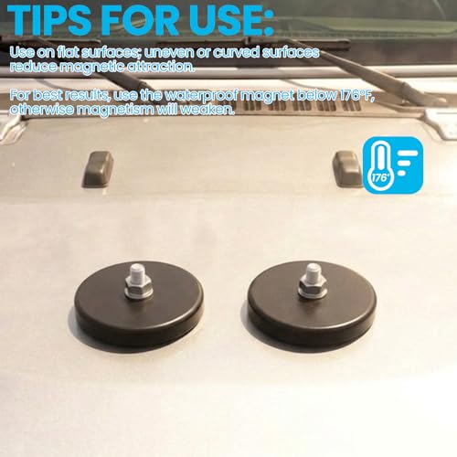E BAVITE 12PCS Strong Rubber Coated Mounting Magnets with M8 Threaded 120LB | Anti-Scratch Mounting Magnet Magnetic Non-Slip Strong Magnet for Lighting Bar, Additional Mirrors and Camera - size: M8-3.46in-120LBS