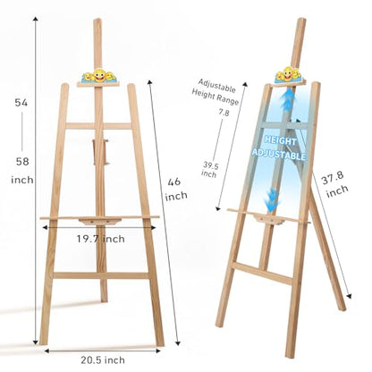 Smiley Wooden Easel for Painting, Wedding Signs & Display, Adjustable | Adjustable foldable wooden easel for painting canvas. Sturdy A-frame pine stand for wedding signs, displays & studio use. - color: Primary Colour