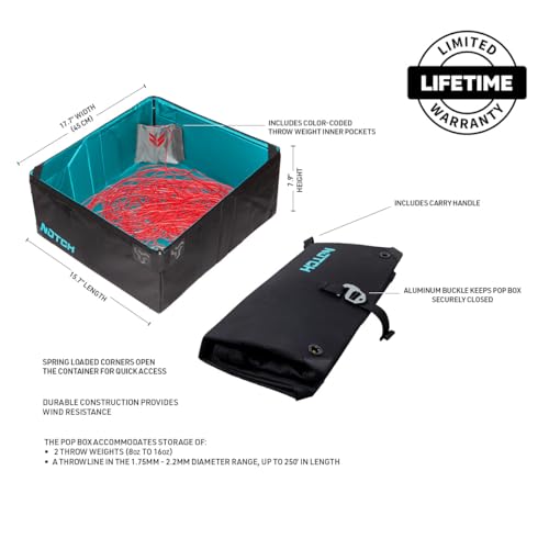Notch Throwline Folding Popbox holds 2 Throwbags and Throwline (99445) | Color-coded Inner Pockets, Spring-Loaded Corners, Pinch, Press and Fold Closure, Carry Handle, Aluminum Buckle