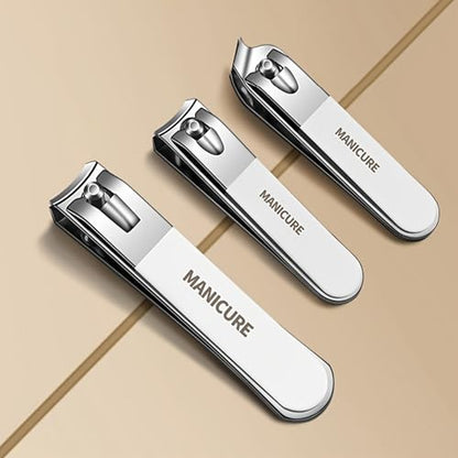 9 Piece Nail Clipper Set Stainless Steel Manicure Kit White Zipper Case for Home Travel Lightweight Grooming