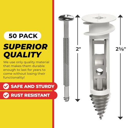 Heavy Duty Drywall Anchors and Screws Kit Including Toggle Anchors & Screws Durable Zinc Plastic Self Drilling Drywall Anchors for Hanging Pictures & More (50 Pack) - style: 50 Pack