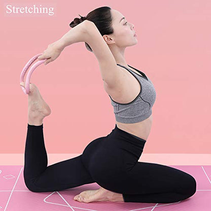 Figure 8 Resistance Band, Arm Back Shoulder Exercise Elastic Rope Stretch Fitness Band, Foot, Leg, Hand Stretcher, Arm Exerciser for Yoga Pilates Stretching Physical Therapy, Home Gym Workout - color: Pink with ring