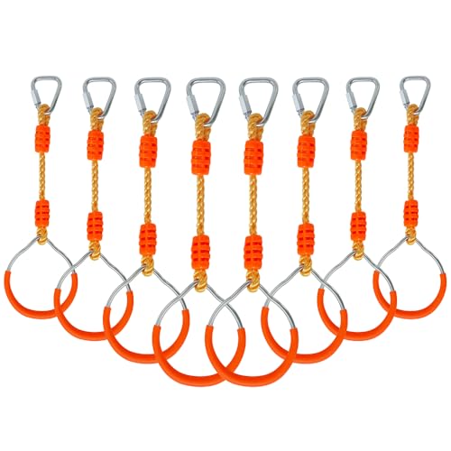 Fitness Gymnastic Ring Swing Monkey Bar Fists Trapeze Obstacle Course For Backyard Outdoor Indoor Jungle Home Gym, 8 Pack Orange Hang Ninja Rope Rings Warrior Accessories Playground Training Equipment - color: Orange, size: 8 Pack