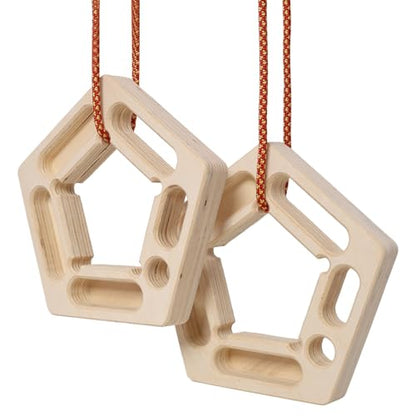 Portable Wooden Hangboard with Rope, Compact Fingerboard for Climbing Training, Multiple Grip Options, No-Drill Installation - size: 5.3 Inch-2PCS