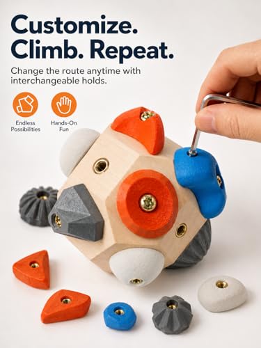 Wooden Climbing Hold Block for Climbers, Portable Finger Grip Trainer with Resin Holds, Rock Climbing Practice Toy Gift