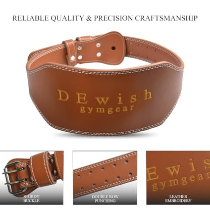 Leather Weightlifting Belt, 10 Adjustable Holes, 4”Width, Double Prong Power Belt for Gym Bodybuilding, weightlifting, powerlifting, squats and deadlifts - color: 6-Inch Brown, size: 33"-36"