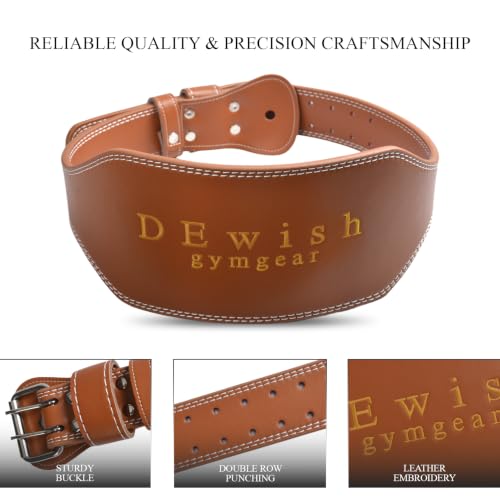 Leather Weightlifting Belt, 10 Adjustable Holes, 4”Width, Double Prong Power Belt for Gym Bodybuilding, weightlifting, powerlifting, squats and deadlifts - color: 6-Inch Brown, size: 37"-40"