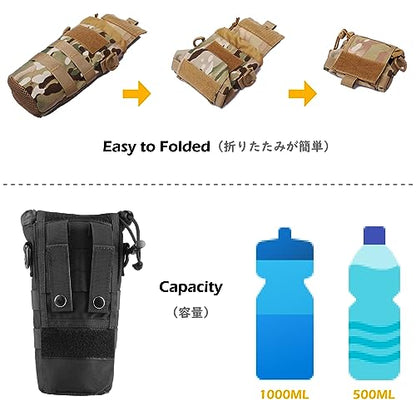 TRIWONDER Tactical MOLLE Water Bottle Pouch H2O Hydration Carrier, Military Bottle Holder Molle Drink Holder Travel Water Bottle Bag for Backpack Camping Outdoor - color: 02 Black