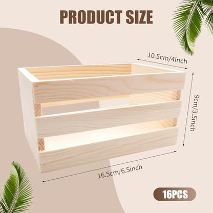 16 Pcs 6.5 inch Small Wooden Crates, Unfinished Wood Basket Box for Mother's Day Crafts and Storage Display, Home, Bathroom, and Organizing Towels, Toys, Wine, and More