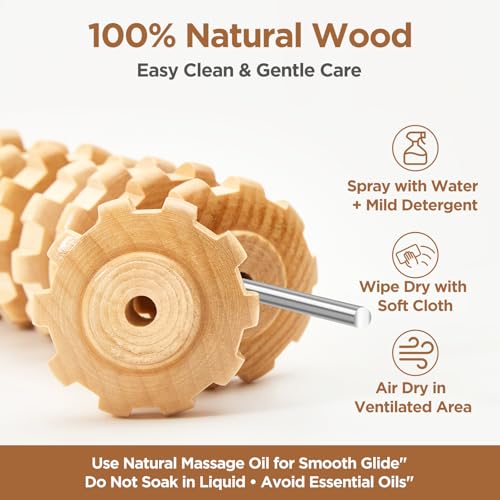 Wooden Cellulite Muscle Roller for Legs and Thighs - Handheld Fascia Blaster Tool for Muscle Relief, Lymphatic Drainage & Body Sculpting - Anti Cellulite Massager for Women and Men (9 Wheel) - color: White 9 Wheel