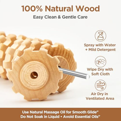 Wooden Cellulite Muscle Roller for Legs and Thighs - Handheld Fascia Blaster Tool for Muscle Relief, Lymphatic Drainage & Body Sculpting - Anti Cellulite Massager for Women and Men (9 Wheel) - color: White 9 Wheel