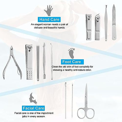 Manicure Pedicure Set - Nail Clippers Toenail Clippers Kit,Professional Manicure Kit Pedicure Kit,Nail Care Kit with,Travel Case, Set of 12 - color: Black