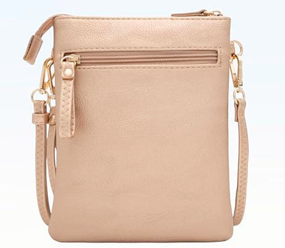 Solene Small Multi Zipper Pockets Crossbody Bag with Detachable Wristlet - color: Rose Gold-1