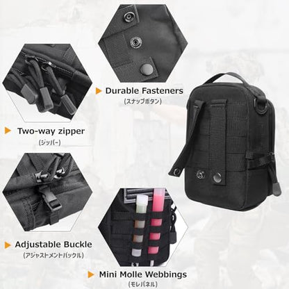 Azarxis Molle Pouches, Tactical Compact EDC Small Utility Pouch Waist Bags Sundries Storage Admin Organize Gear Gadget for Military Backpack - color: #07 Black - 7.48"x4.33"