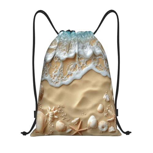 Drawstring Sports Backpacks - Lightweight Swim Gym Bags for Women Men String Sackpack for Beach Travel Yoga(Medium, Beach Starfish Shells) - color: Beach Starfish Shells, size: Medium