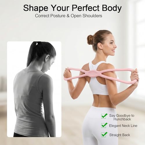 Figure 8 Resistance Bands with Handles 15lbs Elastic Fitness Exercise Band Yoga Elastic Stretch Bands Portable Shoulder Stretch Training Ropes for Women Men Working Out Arm Back Home Gym Yoga Physical