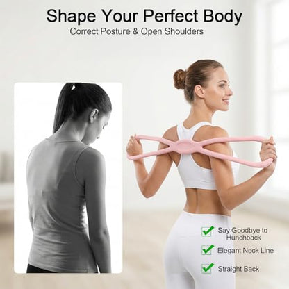 Figure 8 Resistance Bands with Handles 15lbs Elastic Fitness Exercise Band Yoga Elastic Stretch Bands Portable Shoulder Stretch Training Ropes for Women Men Working Out Arm Back Home Gym Yoga Physical