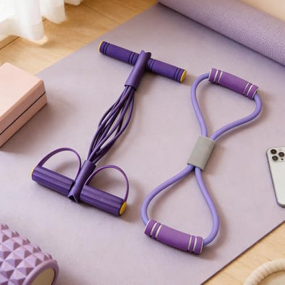 Pedal Puller Resistance Band 8-Tube Puller Rope | with 8-shaped Training Strap Adjustable Elastic Yoga Bands for Stretching for Fitness Workout Pilates - color: Purple