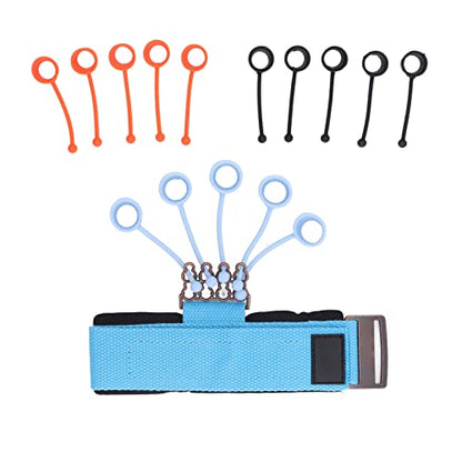 Silicone Finger Exerciser Elastic Finger Grip Trainer for Hand Muscle Strength Flexibility, Suitable for Rock Climbing, Guitarists - 1 X Wrist Tensioner 10 X Sleeve - color: Blue