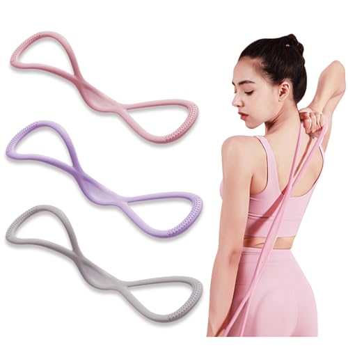 Figure 8 Resistance Bands for Women,Exercise Bands with Non-Slip Handles for Shoulder,Back & Arm Workout - Home Gym,Yoga & Physical Therapy - Toning,Posture Correction (15lbs/25lbs/35lbs) - color: Pink/15LB+Purple/25LB+Grey/35LB