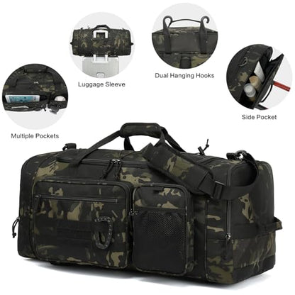 TUGUAN Large Baseball Softball Duffle Bag, 3 in 1 Baseball Equipment Duffel Backpack for Adult Youth, 65L Bat Bag with Shoes Compartment - 2 Bat Sleeves Fence Hook Hidden Dual Straps - color: Camo