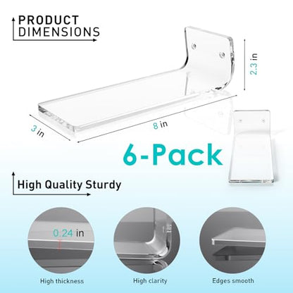 SIPRDE Floating Shoe Display Shelves for Wall Mount Set of 6 - Clear Acrylic Floating Shelves for Showcase Sneaker Collection or Shoes Box