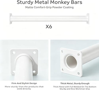 6 Pcs White Outdoor Monkey Bars Ladder Rungs Playground Accessories | Heavy Duty Solid Constructed, Non-Slip Matte Powder Coated Weather Resistant, Hardware Include, Playset Swing Set Jungle Gym - color: White