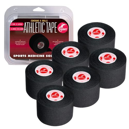 Cramer Athletic Tape 6 Pack, 1.5" x 10 Yards Black, Easy Tear Sports Tape for Ankle, Wrist & Knee, Latex-Free Adhesive, Strong Support, Athletic Training Tape Roll - color: Black, size: Pack of 6