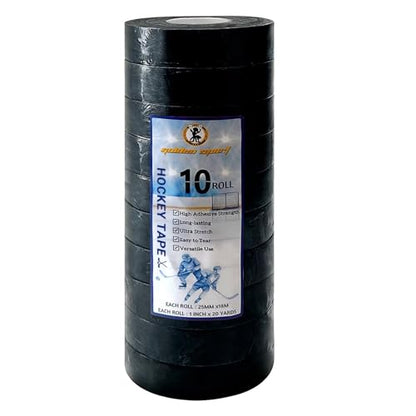 10 Roll Black Hockey Tape, Fabric Anti-Slip Grip Tape, Versatile Stick Wrap for Hockey Sticks, Baseball Bats, Boxing, Rock Climbing, Pull Up Bar and Sports Gear