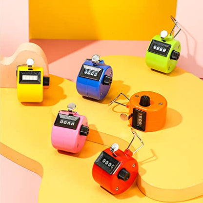 TOODOO 6 Pack Hand Tally Counter 4 Digit Mechanical Palm Clicker Plastic Hand Held Counter Clicker with Metal Finger Ring for School Golf Sports Events Office Stadium - color: Bright Color