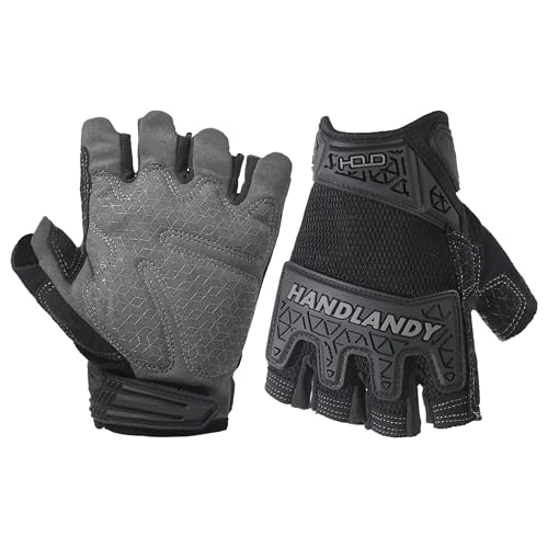 HANDLANDY Fingerless Work Gloves for Men, Padded Half Finger Tactical Mechanics Gloves, Utility Trucker Driver Gloves (Black, Small (Pack of 1)) - color: Black-upgrade, size: Small (Pack of 1)