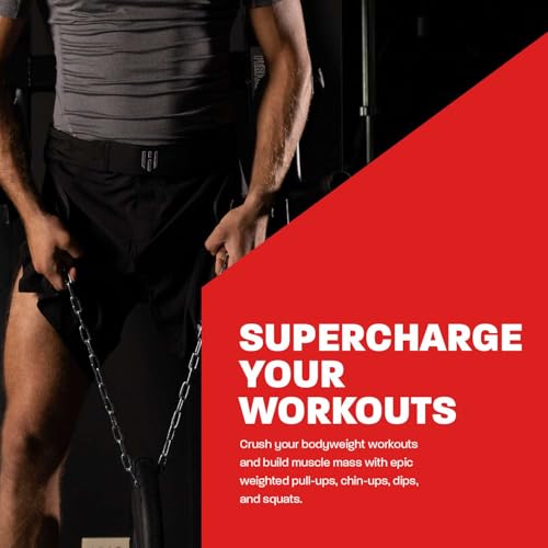 Hawk Sports Dip Belt with Chain for Bodyweight Exercises, Black 6" Padded Weightlifting Belt with 36" Steel Chain and D-Ring Carabiners, Lift 300 lbs. of Dumbbells, Kettlebells, or Weight Plates