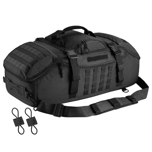 Hannibal Tactical 55L Large Duffle Bag, 3-in-1 Tactical Backpack MOLLE Pack for Sports, Gym, Outdoor, Black - color: Black, size: 55L