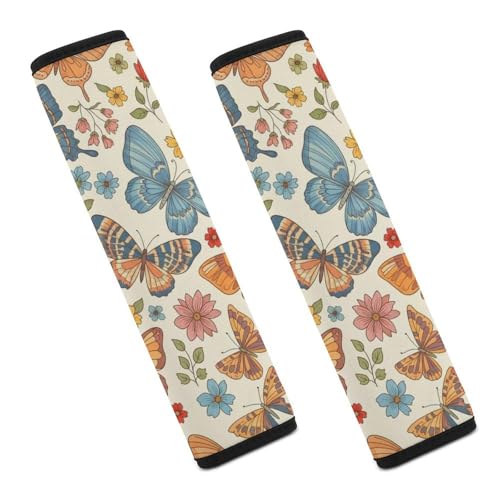 2 Pack Universal Soft and Comfortable Car Seat Belt Pad for Girls and Boys, Stroller Pushchair High Chair, Butterfly Floral Art Shoulder Protector - color: Pattern 382