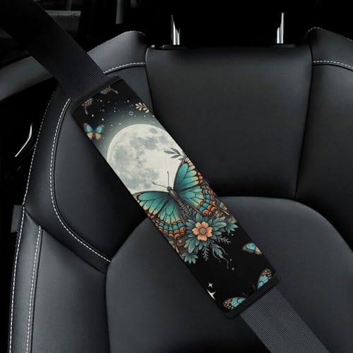 Soft Padded Car Seat Straps Shoulder Pads for Elderly Support, All Vehicles, 1 Pair Moth Gothic Butterfly Moon Shoulder Protector Anti-Slip Pad - color: Pattern 1176